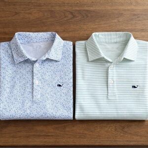Vineyard Vines Performance Polo Shirts Lot Of 2 Men S Whale Logo Stripe Floral